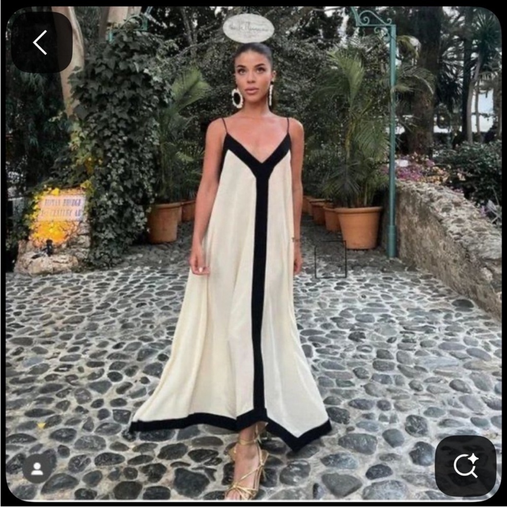Massimo Dutti Cream and Black Spaghetti Strap Maxi Dress